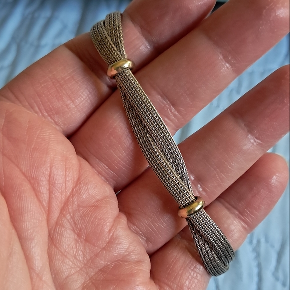 Vintage Sterling Silver 925 & 14K Yellow Gold Bead Braided...